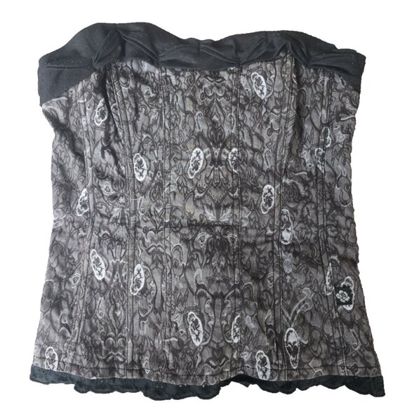 Tripp NYC Corset Top Small Black Gray Sugar Skull Lace-Up Goth Emo Y2K - Picture 1 of 11